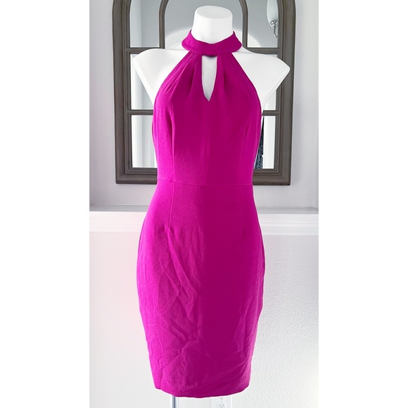 Trina Turk Dress Jovial Keyhole Halter Neck Sheath Mini Magneta Size 4 New w/Tag